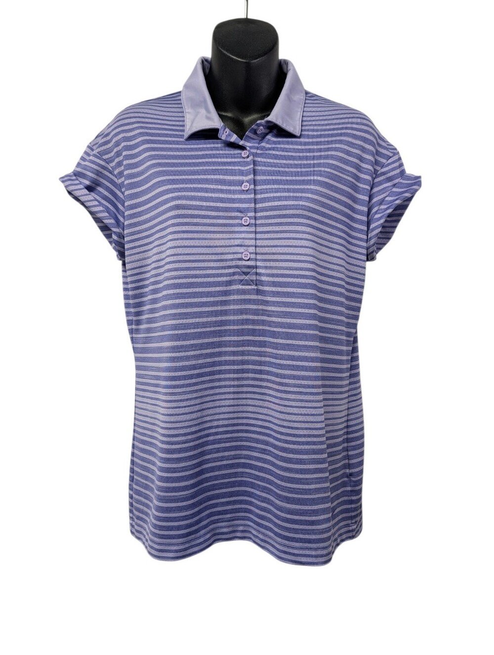 Nike Golf Women's Purple White Striped Dri-fit Polo Shirt Button Collar Size M